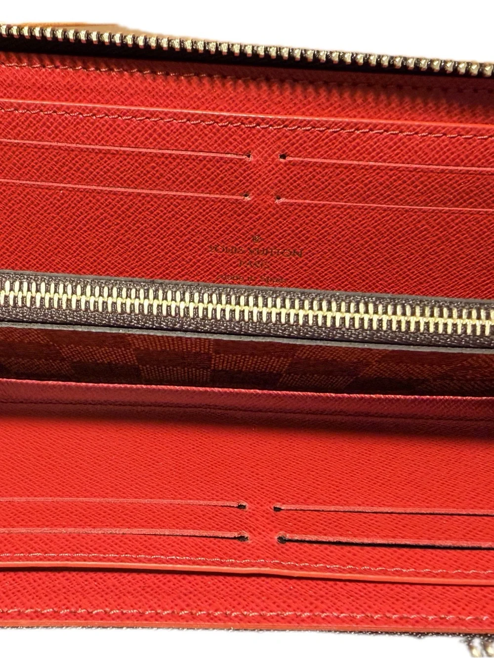 Louis Vuitton Clémence Wallet Damier Ebene Cherry Red Interior w/ Box & Dust Bag